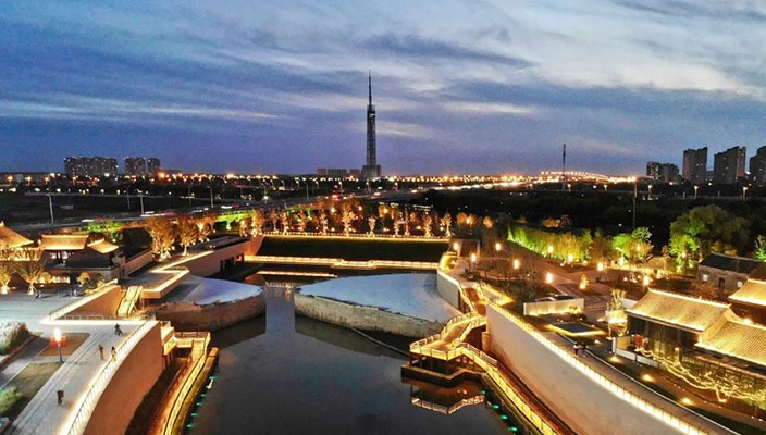 大运河板闸遗址公园夜色动人